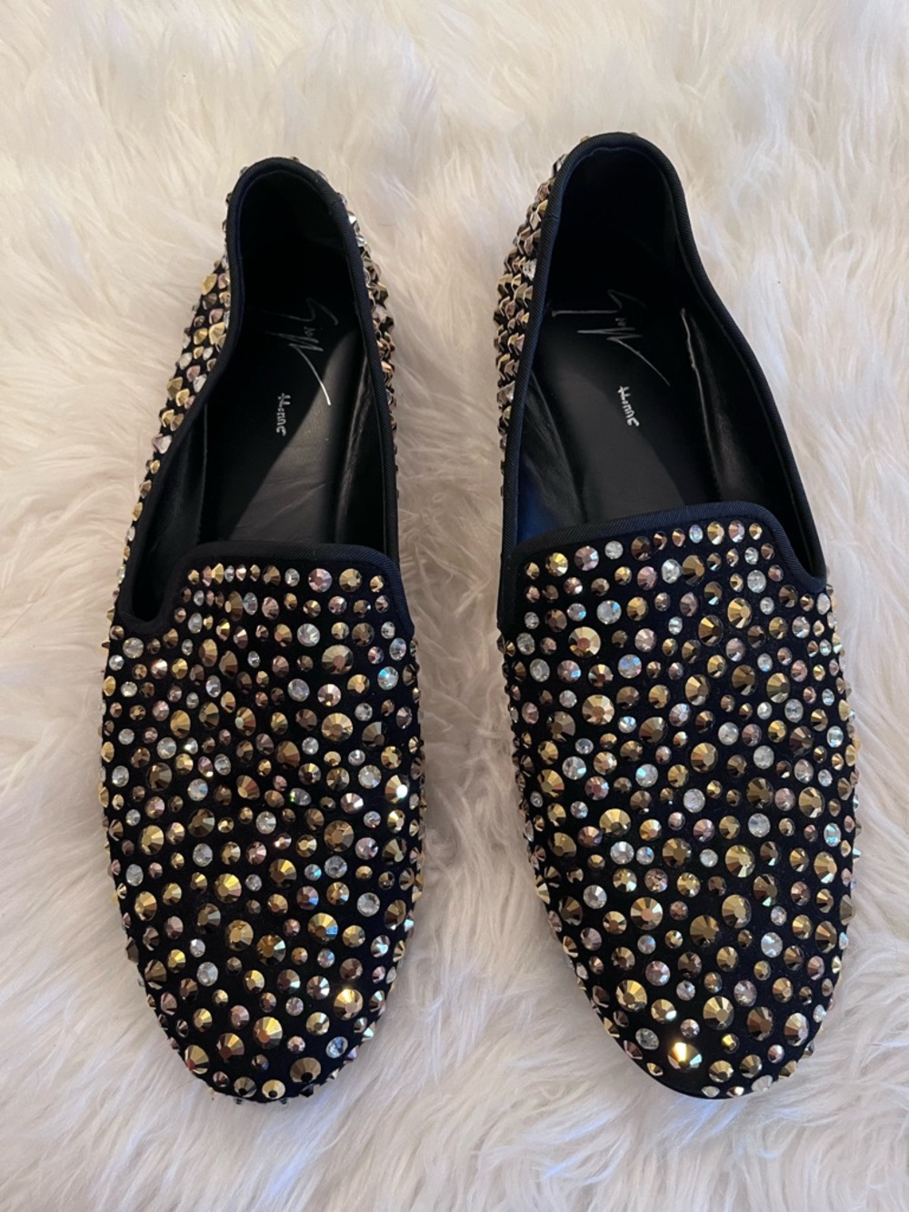 Giuseppe Zanotti Gold Silver crystal embellished smoking Loafers Men’s 9.5